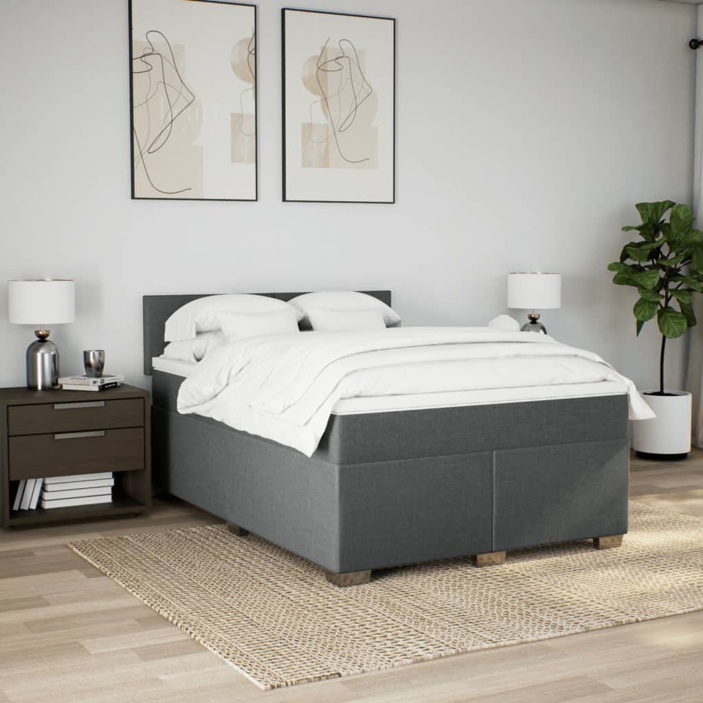 kontinentalseng med madras 140x190 cm stof mørkegrå