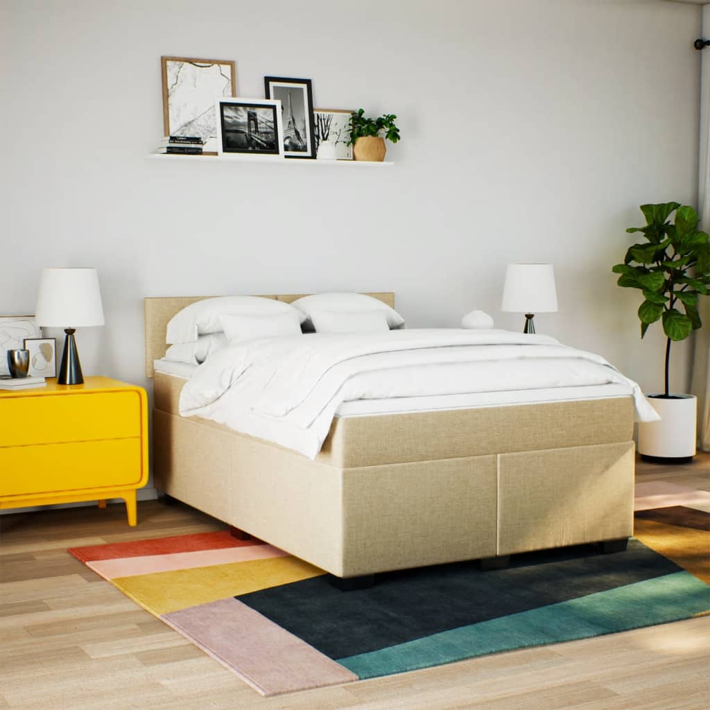 kontinentalseng med madras 140x190 cm stof cremefarvet