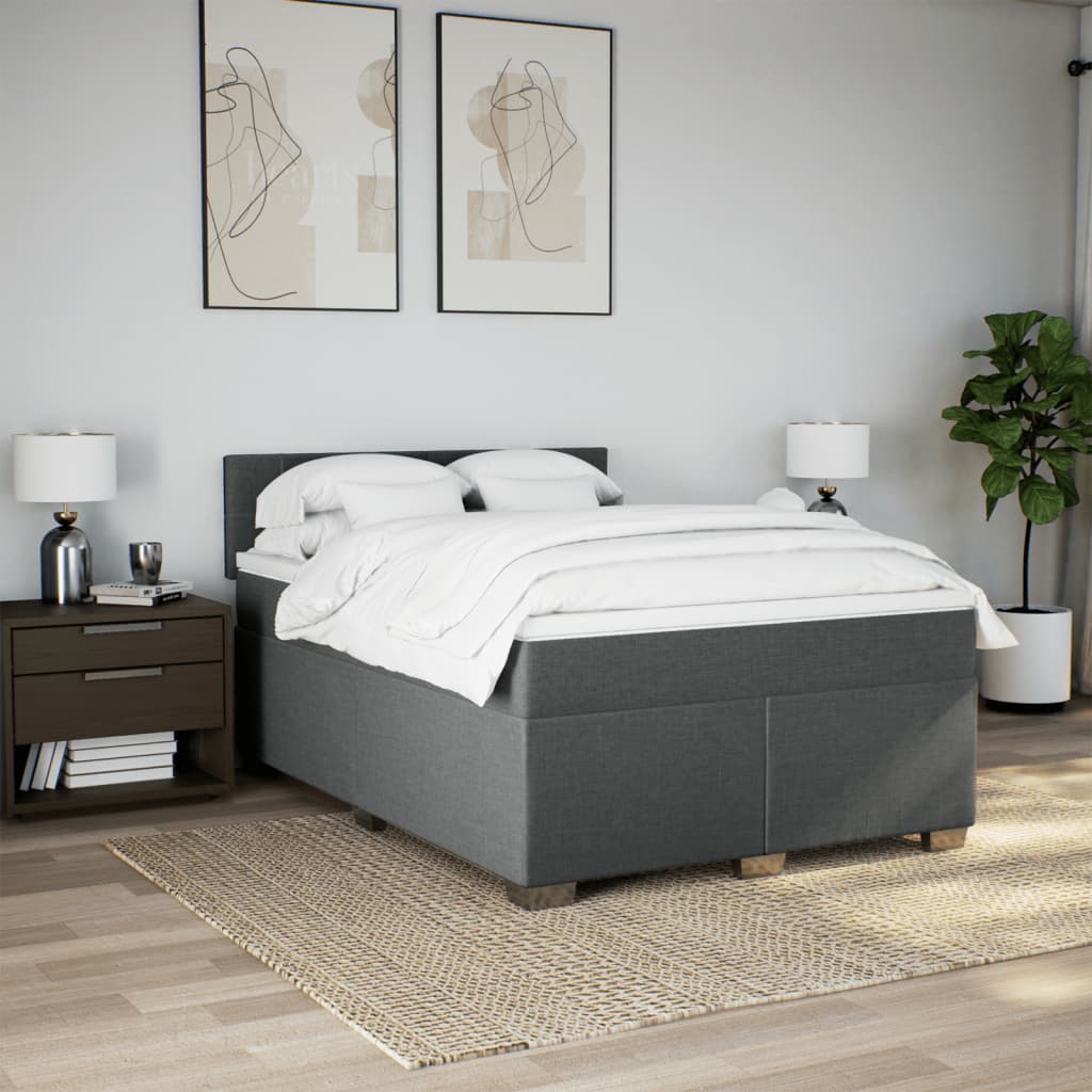 kontinentalseng med madras 140x190 cm stof mørkegrå