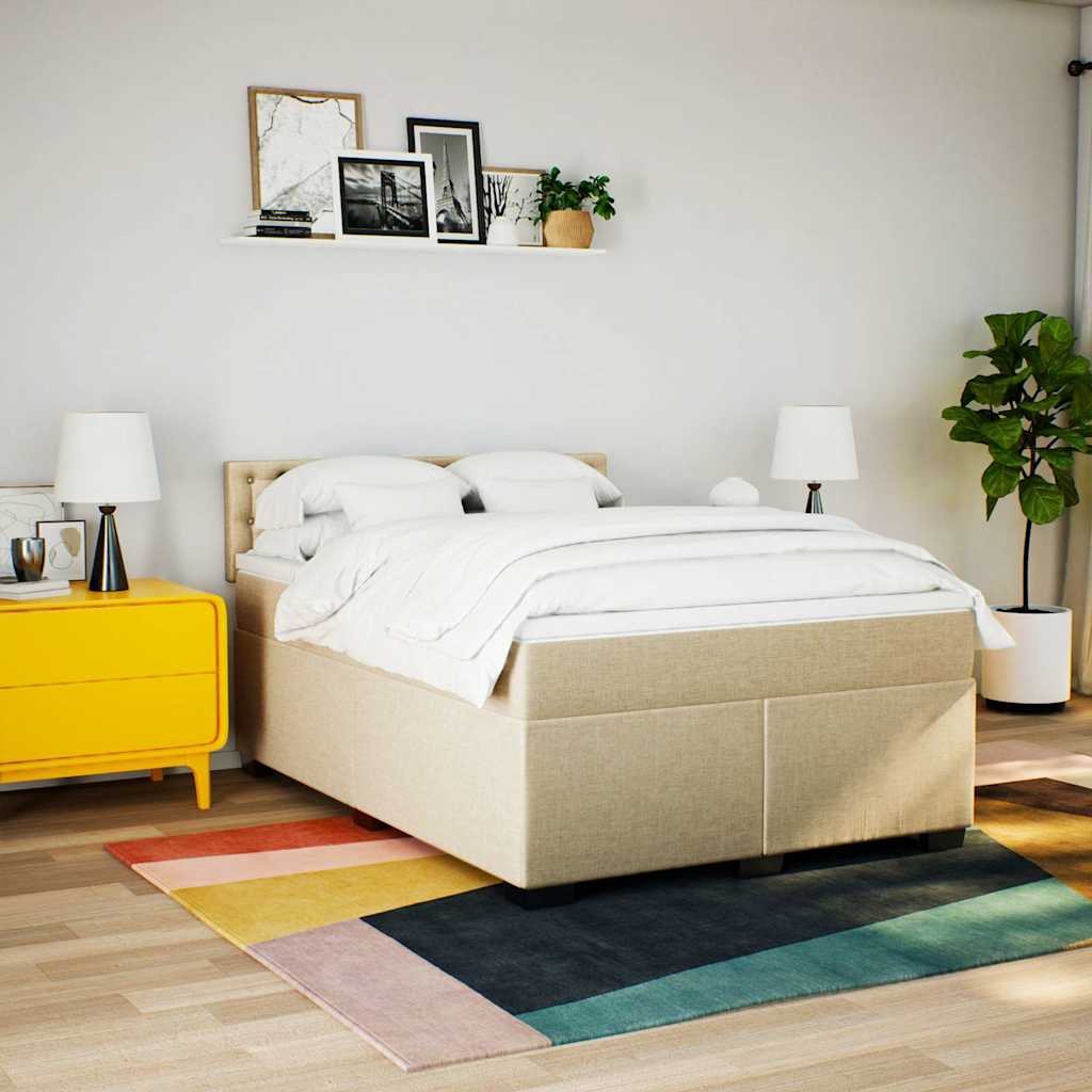 kontinentalseng med madras 140x190 cm stof cremefarvet