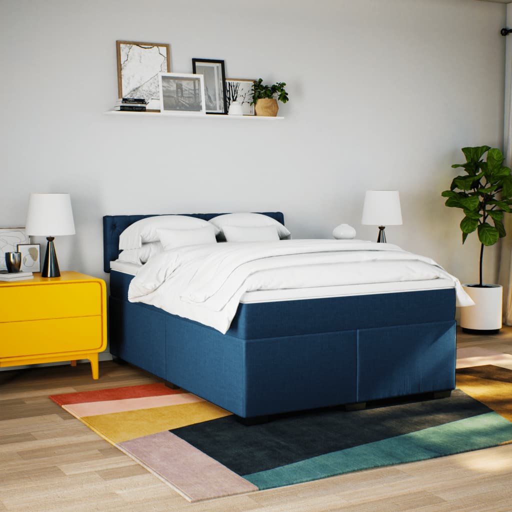 kontinentalseng med madras 140x200 cm stof blå