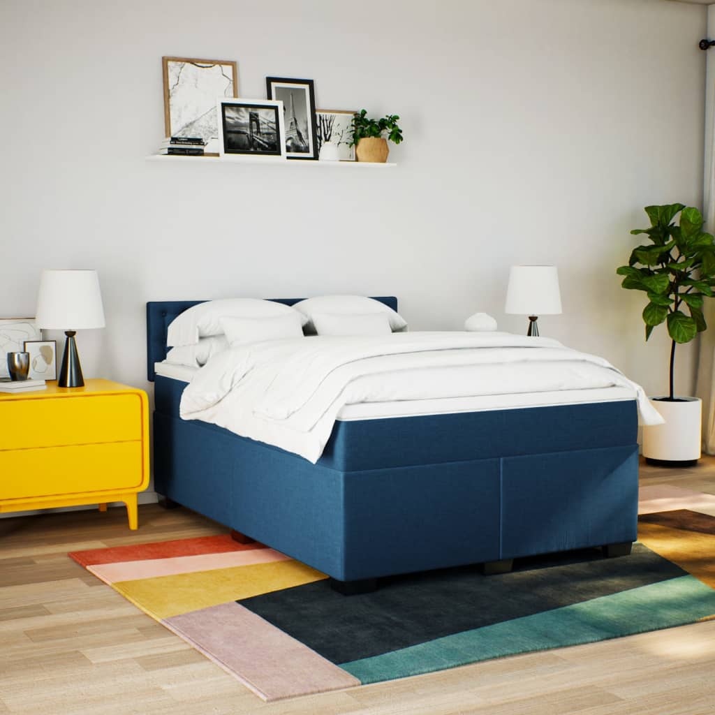 kontinentalseng med madras 140x200 cm stof blå