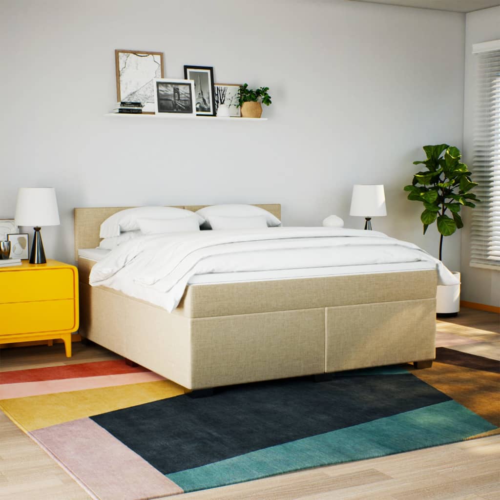 kontinentalseng med madras 180x200 cm stof cremefarvet