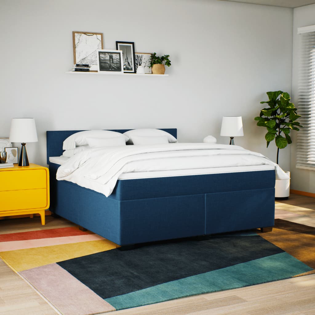 kontinentalseng med madras 180x200 cm stof blå