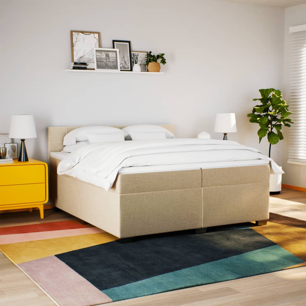 kontinentalseng med madras 200x200 cm stof cremefarvet
