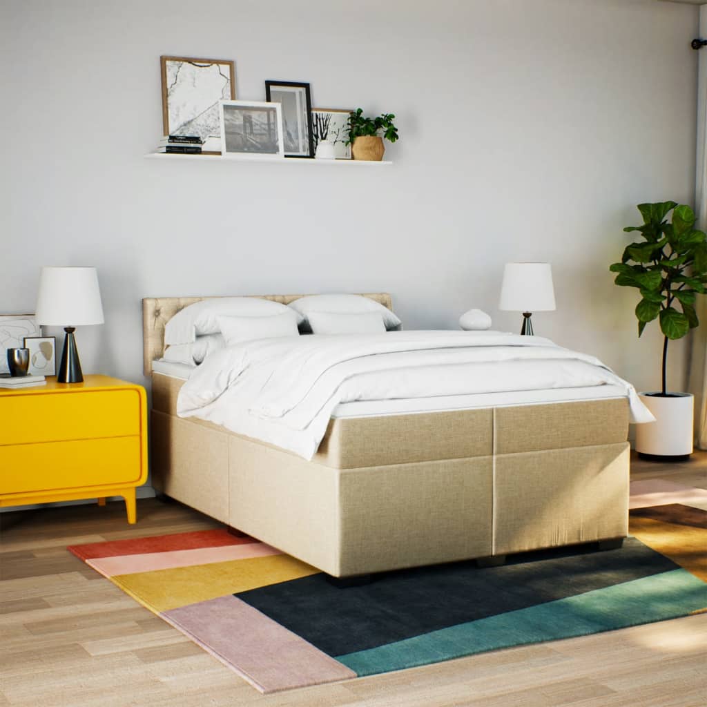 kontinentalseng med madras 200x200 cm stof cremefarvet