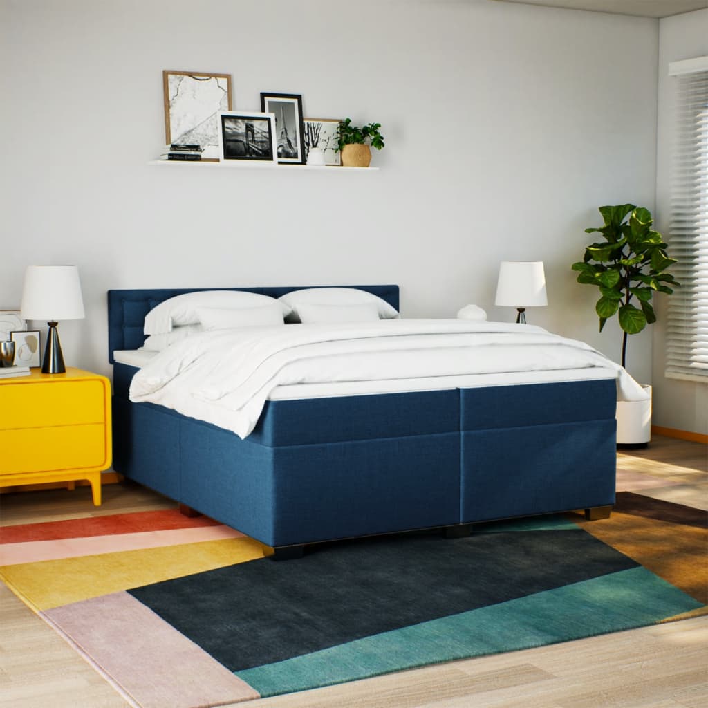 kontinentalseng med madras 200x200 cm stof blå
