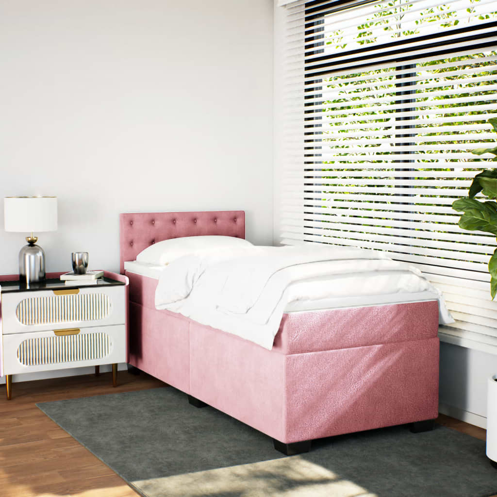 kontinentalseng med madras 90x190 cm fløjl pink