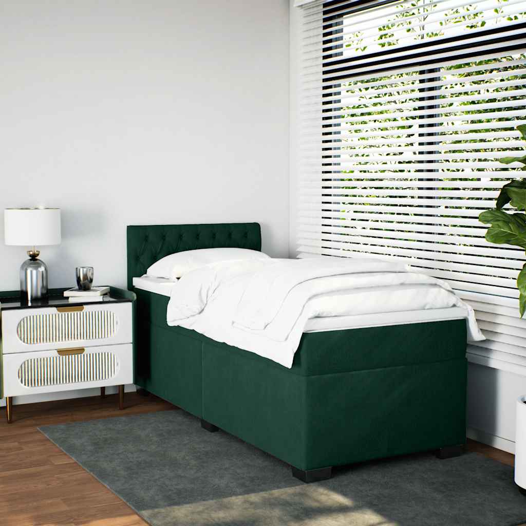 kontinentalseng med madras 90x190 cm fløjl mørkegrøn