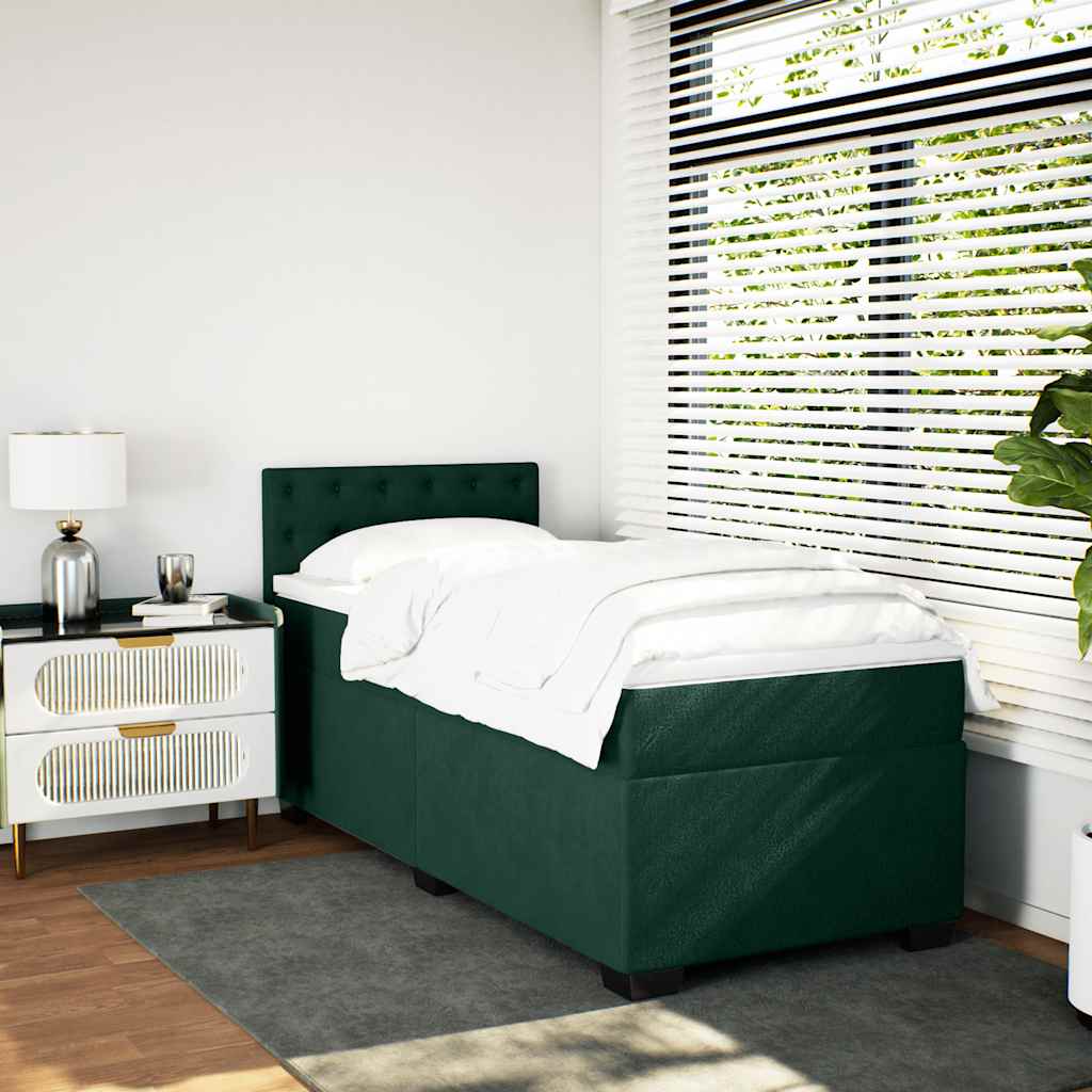 kontinentalseng med madras 100x200 cm fløjl mørkegrøn