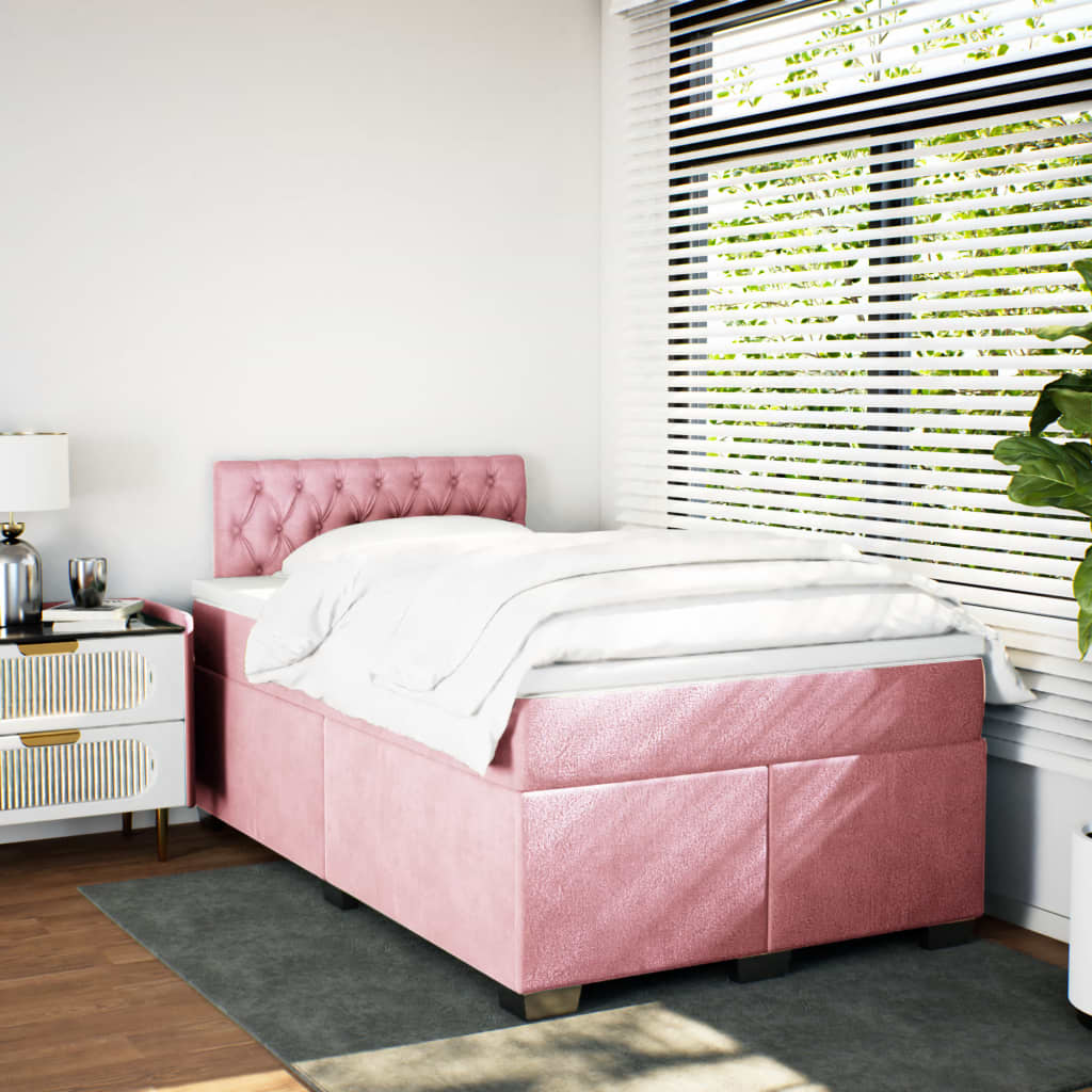 kontinentalseng med madras 120x190 cm velour lyserød