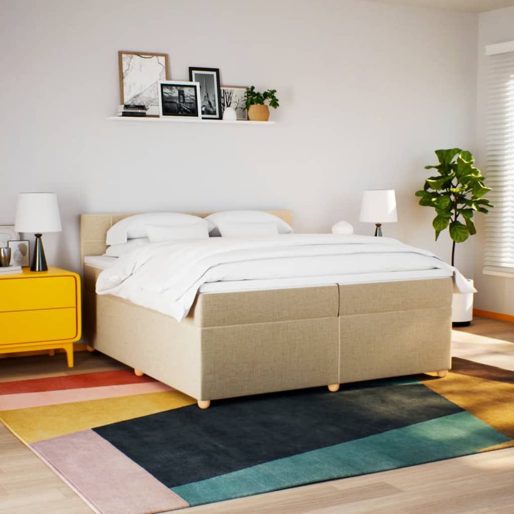 kontinentalseng med madras 200x200 cm stof cremefarvet