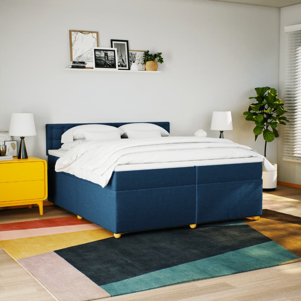 kontinentalseng med madras 200x200 cm stof blå