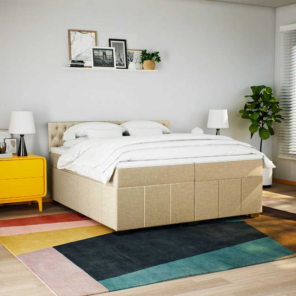 kontinentalseng med madras 200x200 cm stof cremefarvet