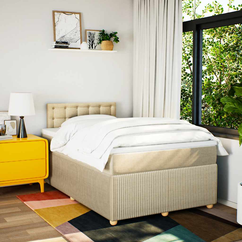 kontinentalseng med madras 120x190 cm stof cremefarvet