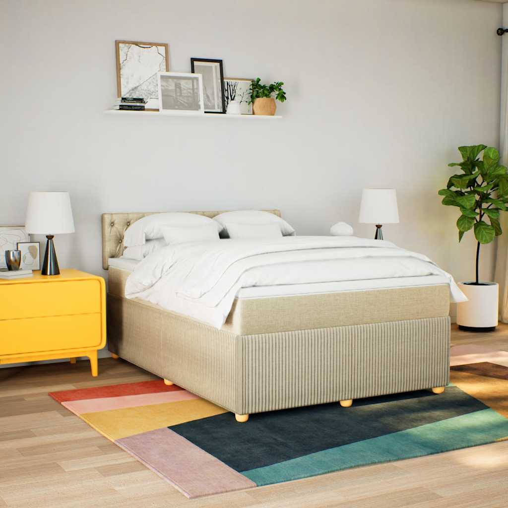 kontinentalseng med madras 140x190 cm stof cremefarvet