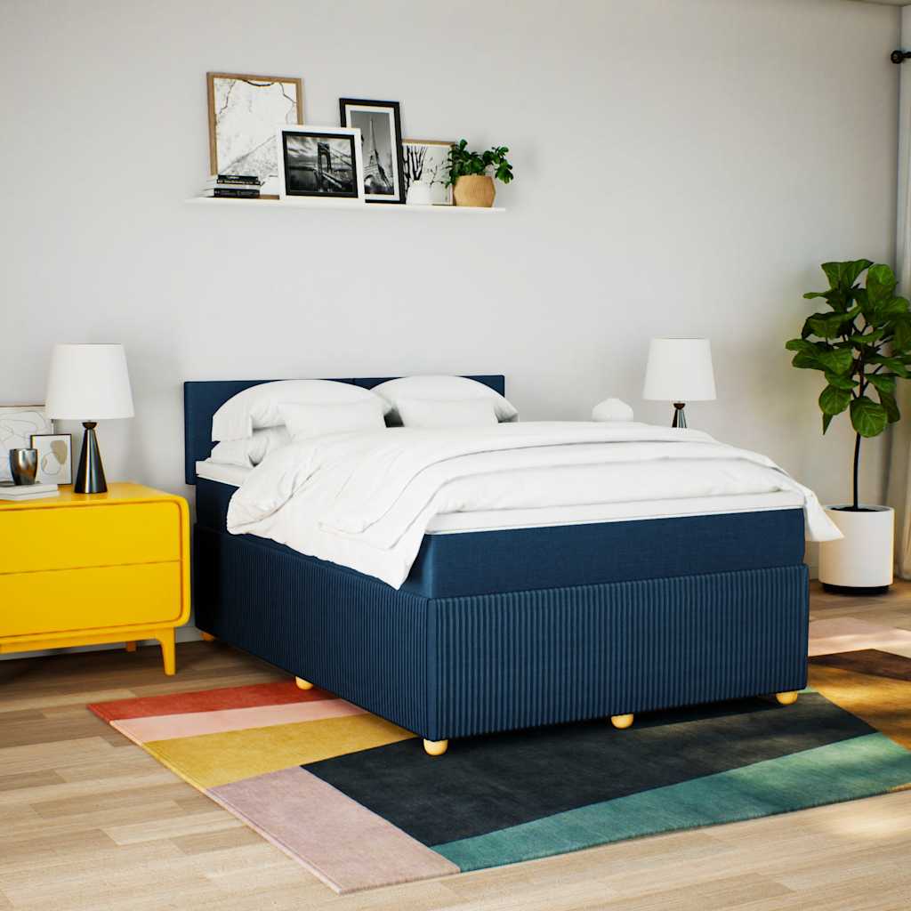kontinentalseng med madras 160x200 cm stof blå