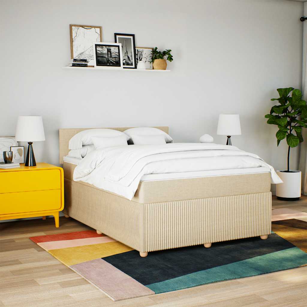 kontinentalseng med madras 160x200 cm stof cremefarvet