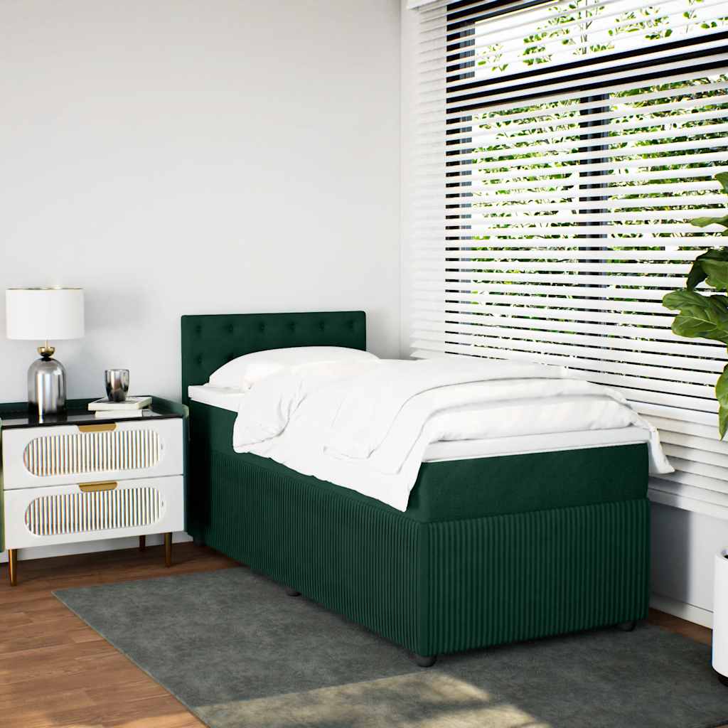 kontinentalseng med madras 80x200 cm fløjl mørkegrøn