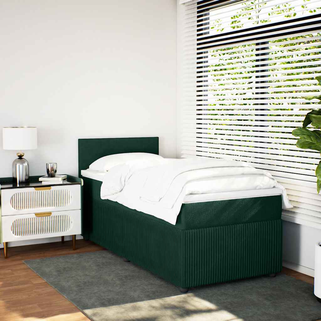 kontinentalseng med madras 90x190 cm fløjl mørkegrøn