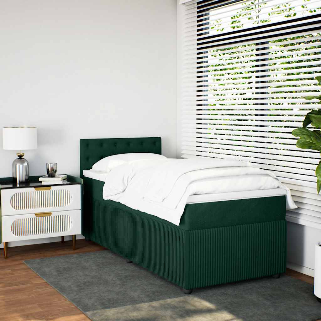 kontinentalseng med madras 90x190 cm fløjl mørkegrøn