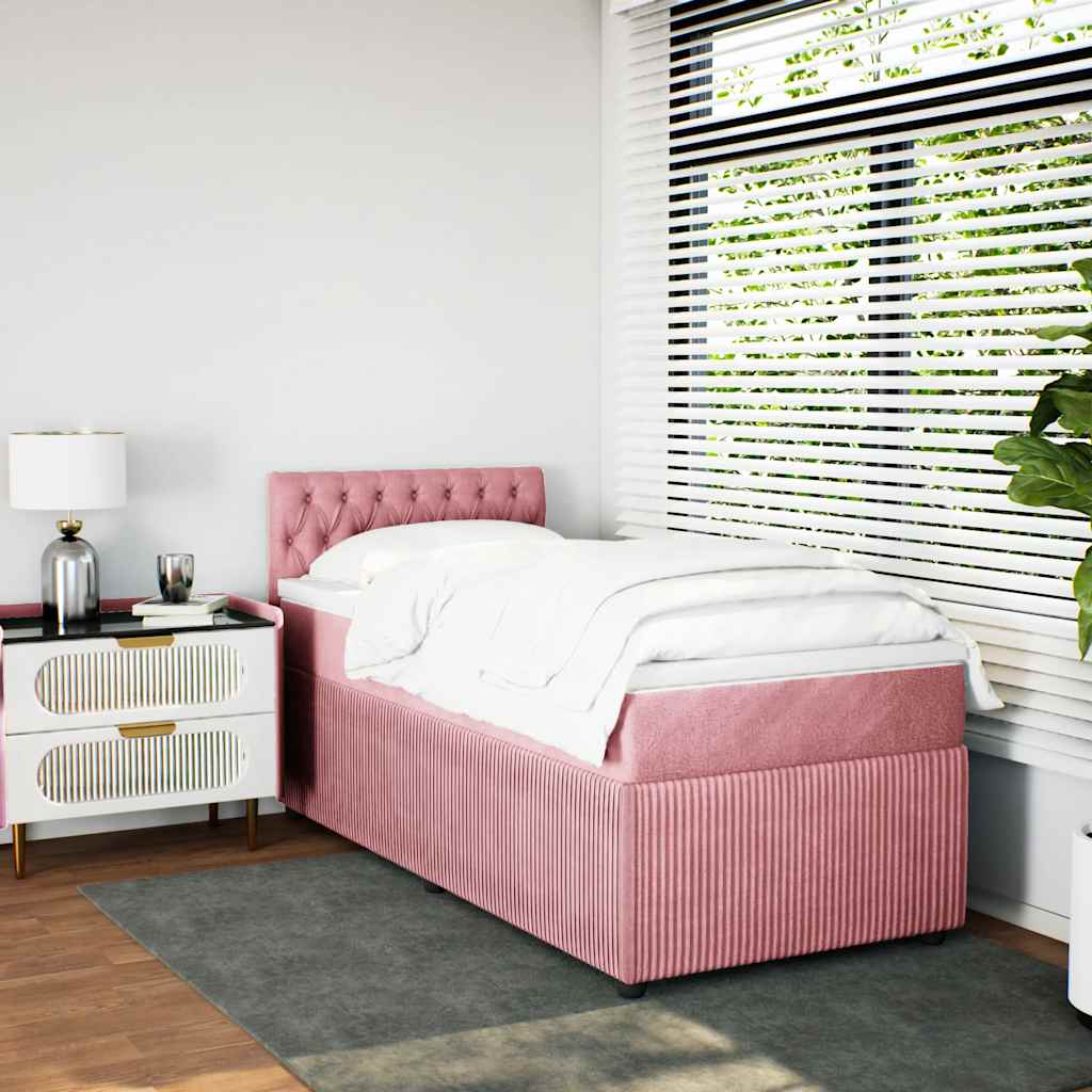 kontinentalseng med madras 90x190 cm fløjl pink