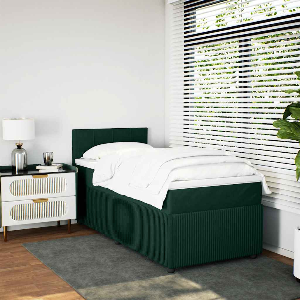 kontinentalseng med madras 90x190 cm fløjl mørkegrøn