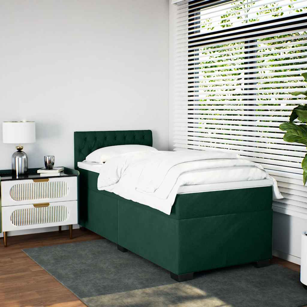 kontinentalseng med madras 90x200 cm fløjl mørkegrøn