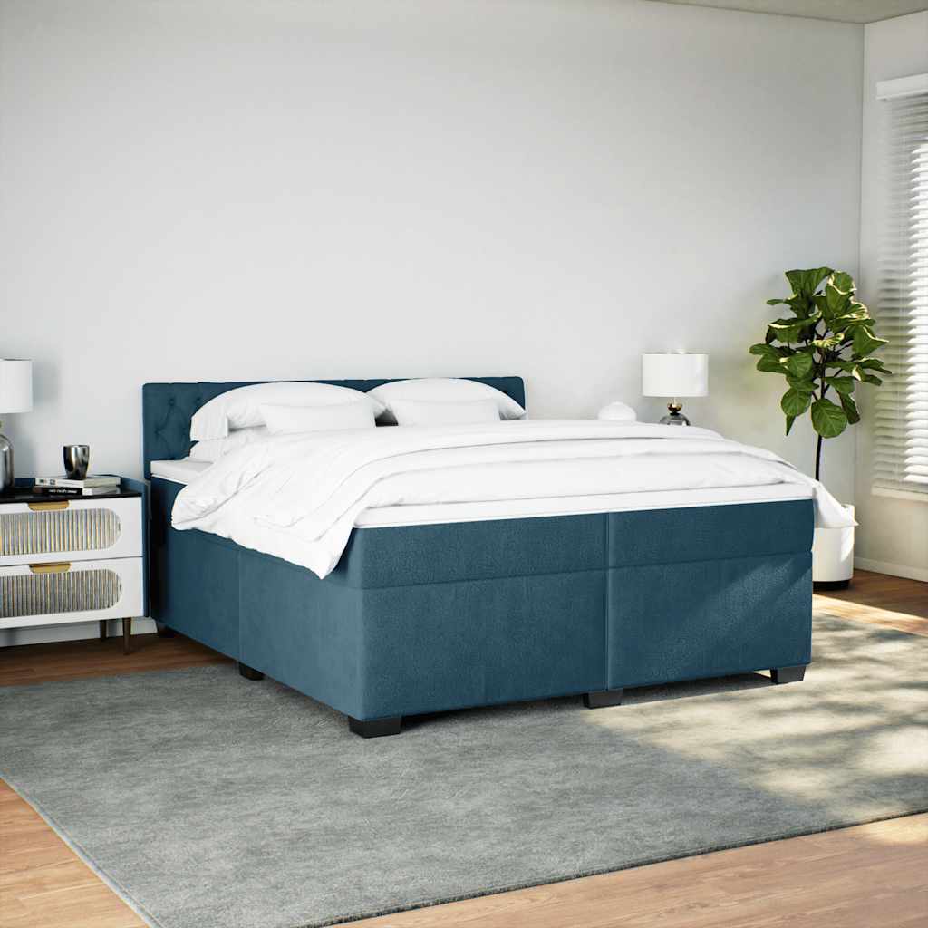 kontinentalseng med madras 200x200 cm fløjl blå