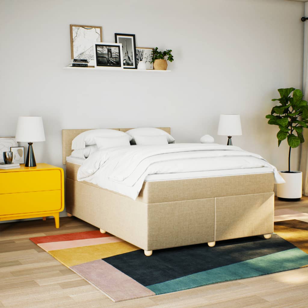 kontinentalseng med madras 140x190 cm stof cremefarvet