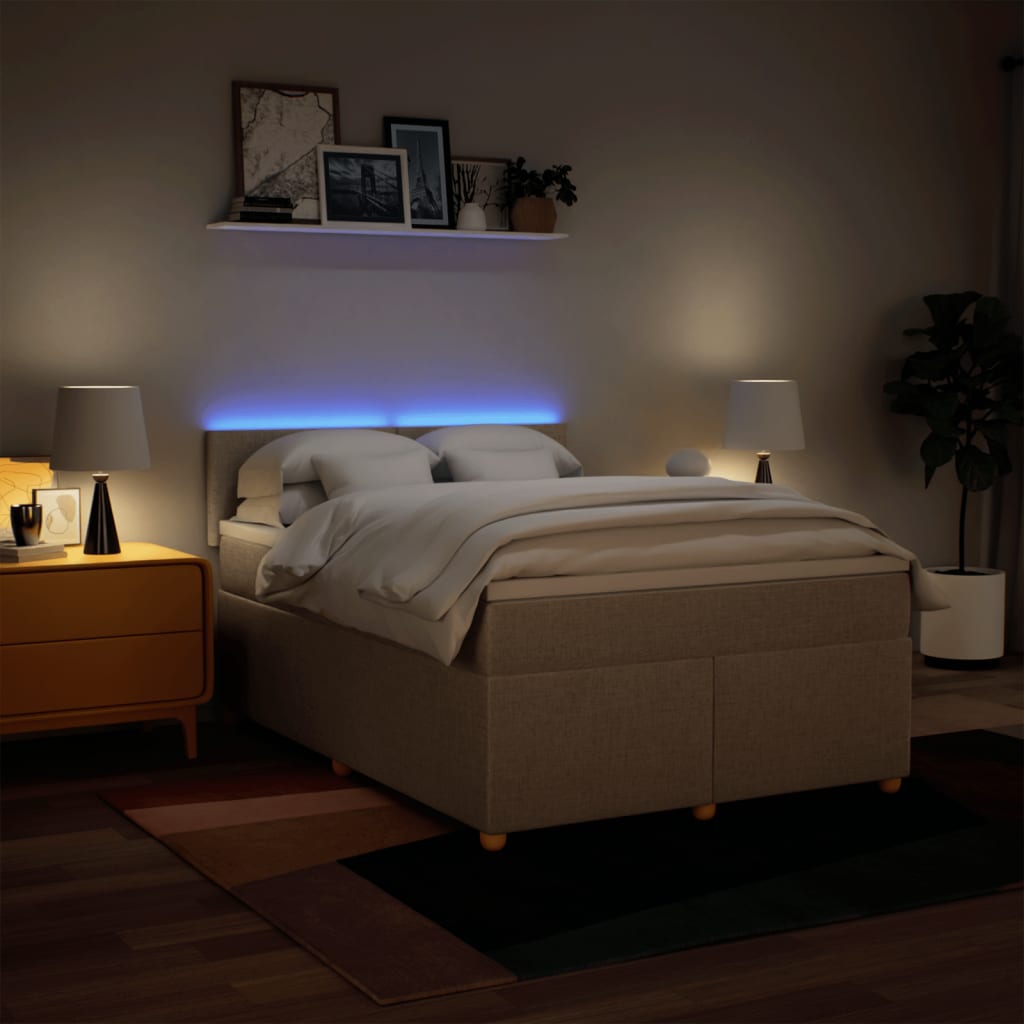 kontinentalseng med madras 140x190 cm stof cremefarvet