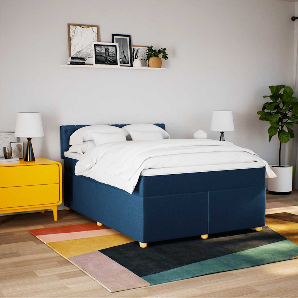 kontinentalseng med madras 140x190 cm stof blå
