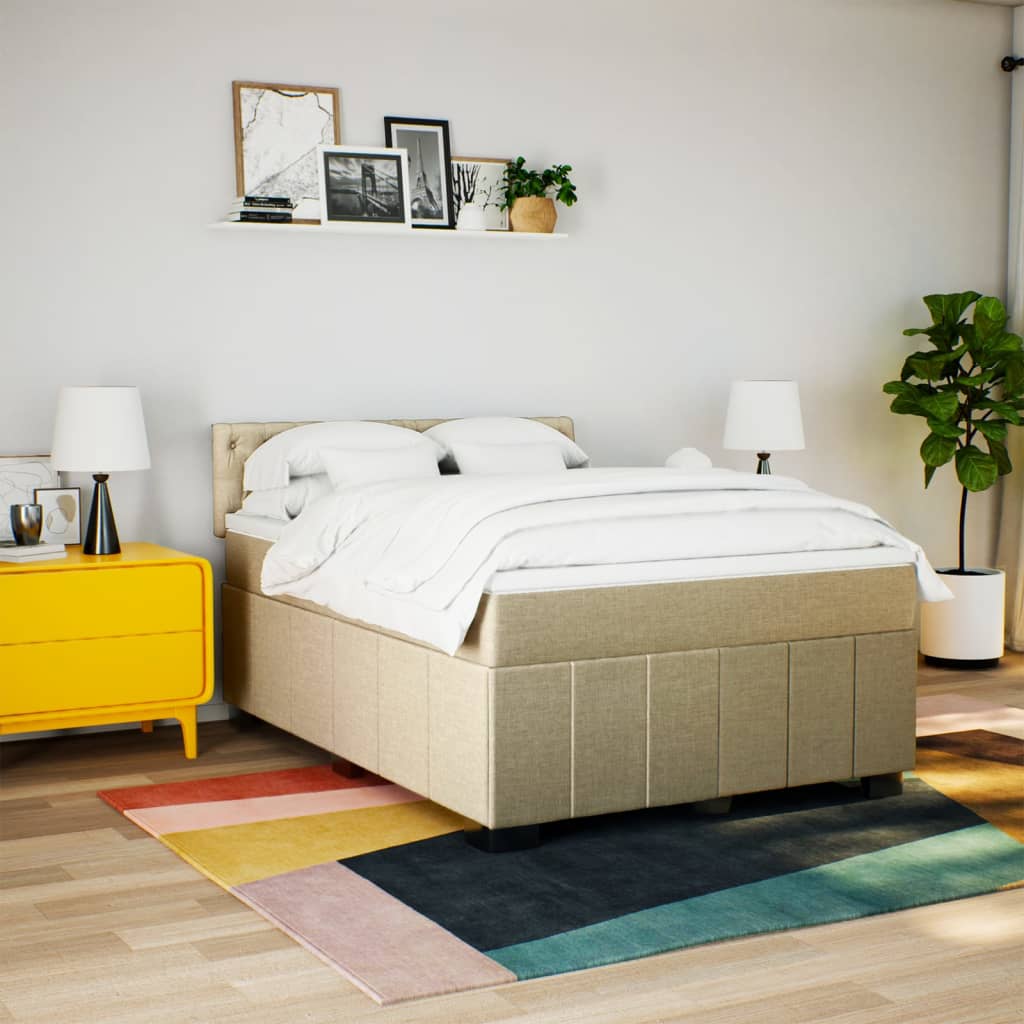 kontinentalseng med madras 160x200 cm stof cremefarvet