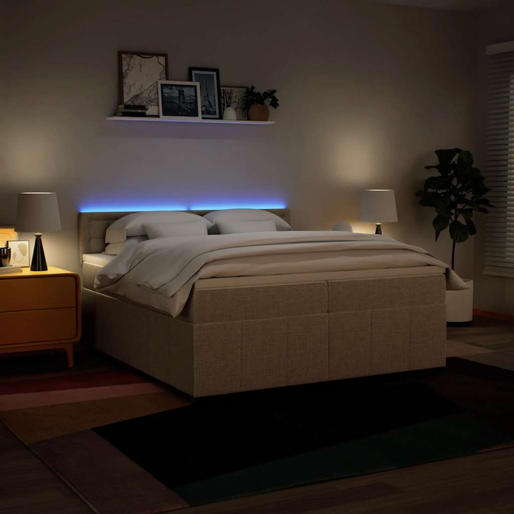 kontinentalseng med madras 200x200 cm stof cremefarvet
