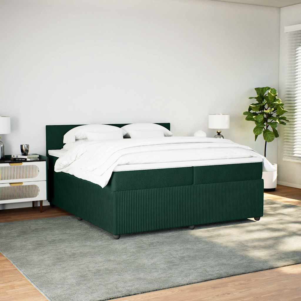 kontinentalseng med madras 200x200 cm fløjl mørkegrøn