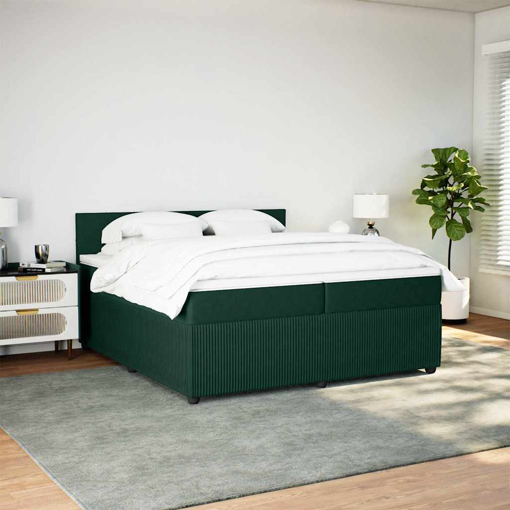 kontinentalseng med madras 200x200 cm fløjl mørkegrøn