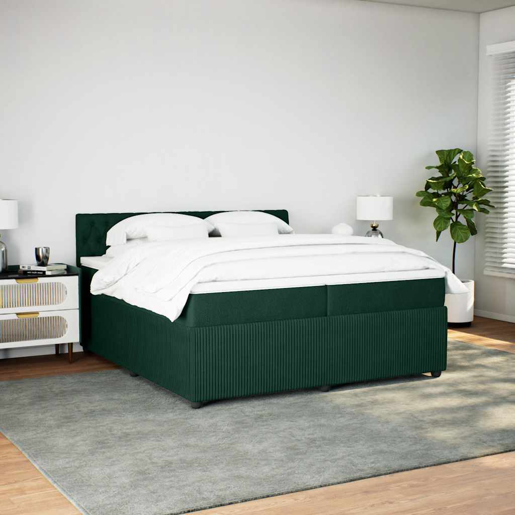 kontinentalseng med madras 200x200 cm fløjl mørkegrøn