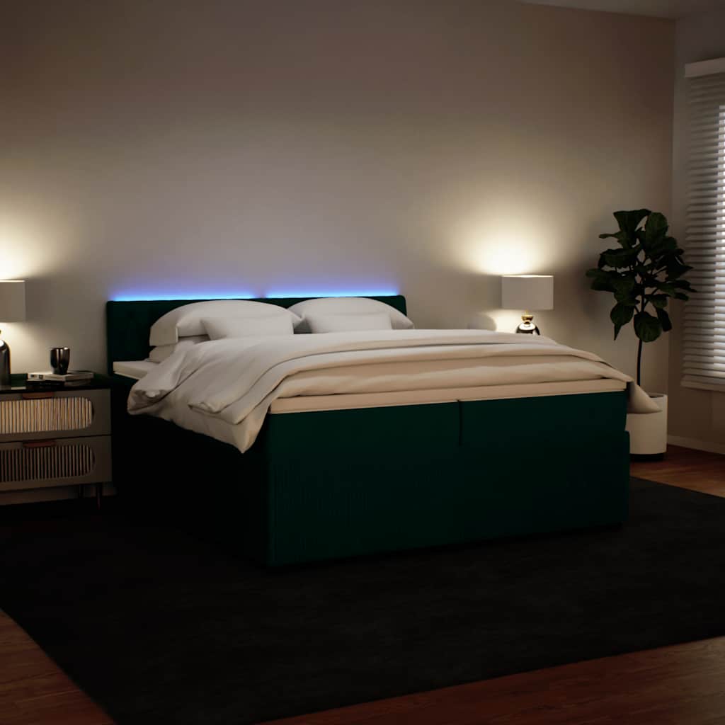 kontinentalseng med madras 200x200 cm fløjl mørkegrøn