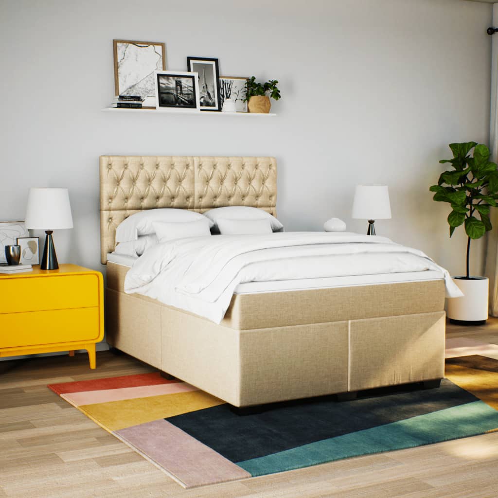 kontinentalseng med madras 140x190 cm stof cremefarvet