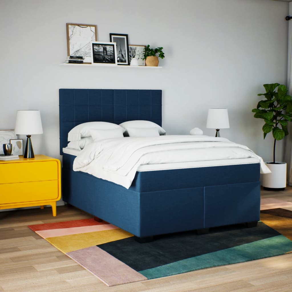 kontinentalseng med madras 160x200 cm stof blå