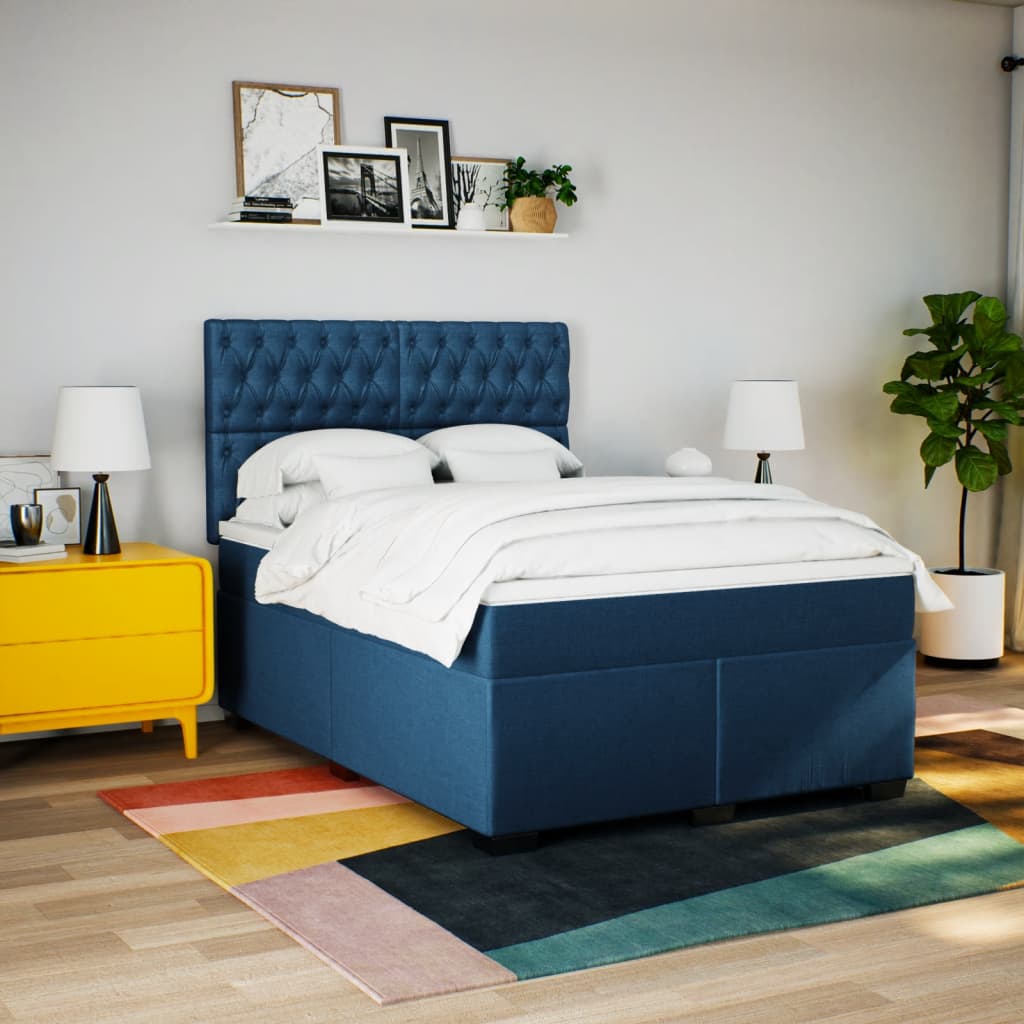 kontinentalseng med madras 160x200 cm stof blå