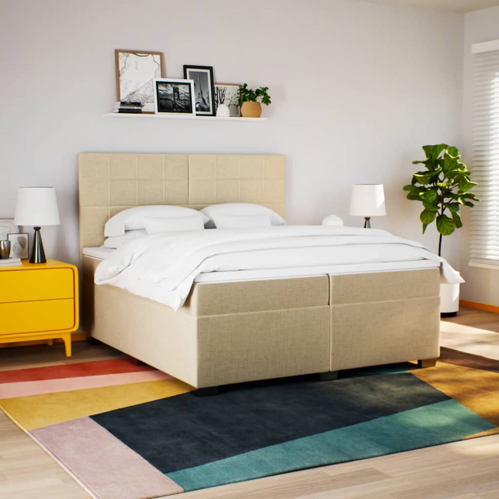 kontinentalseng med madras 200x200 cm stof cremefarvet