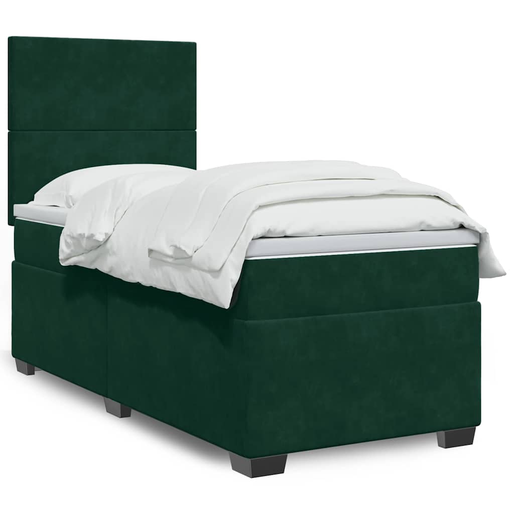 kontinentalseng med madras 80x200 cm fløjl mørkegrøn