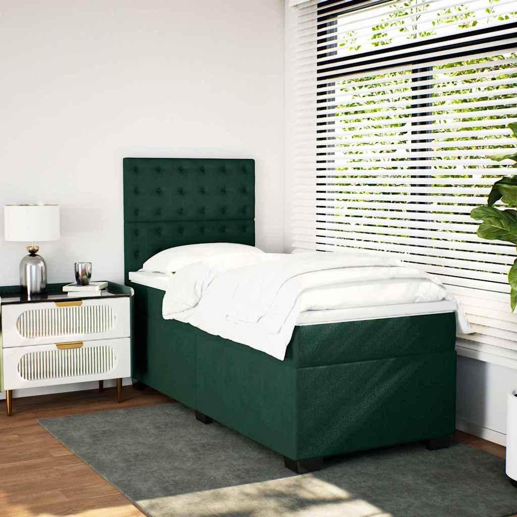 kontinentalseng med madras 90x190 cm fløjl mørkegrøn