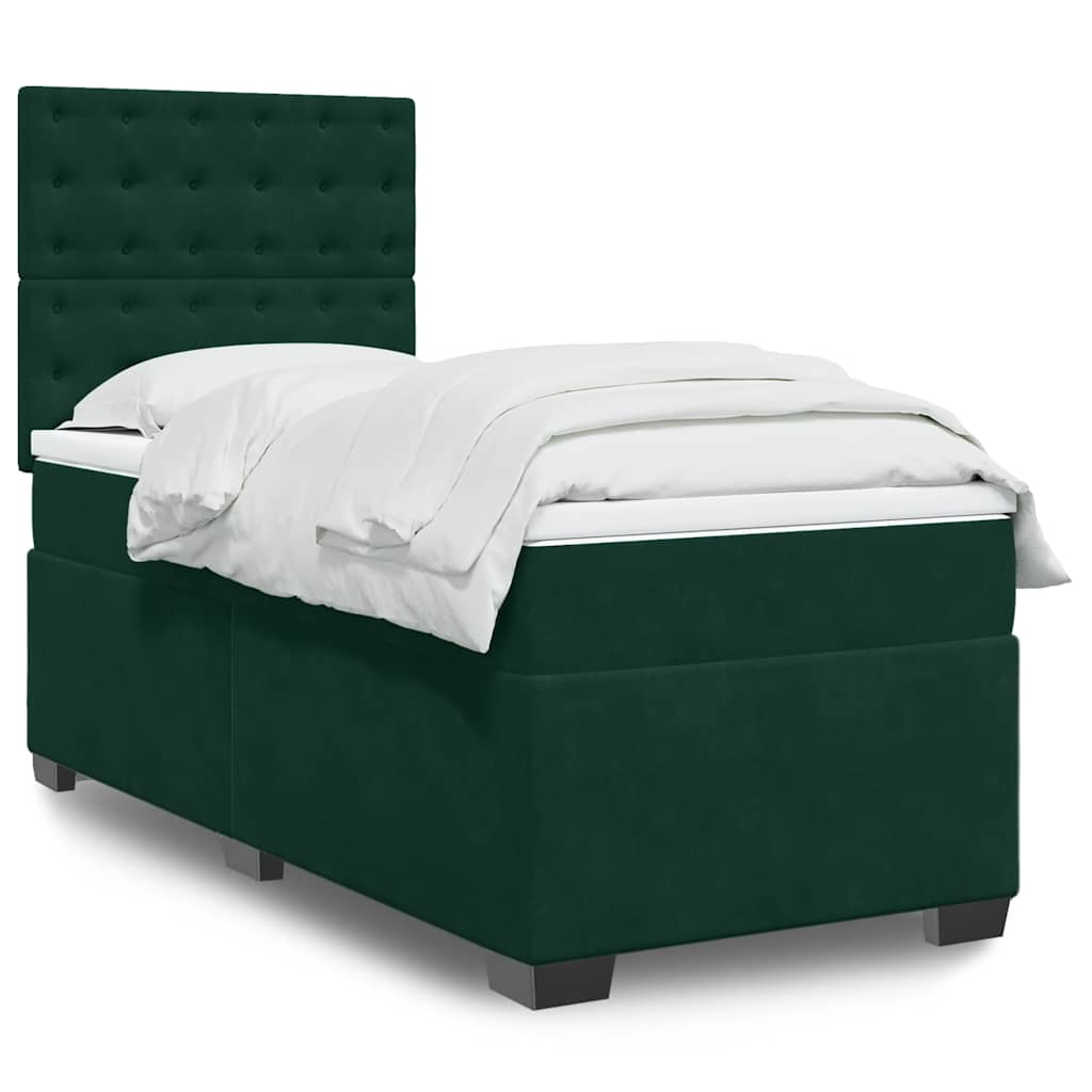 kontinentalseng med madras 90x190 cm fløjl mørkegrøn