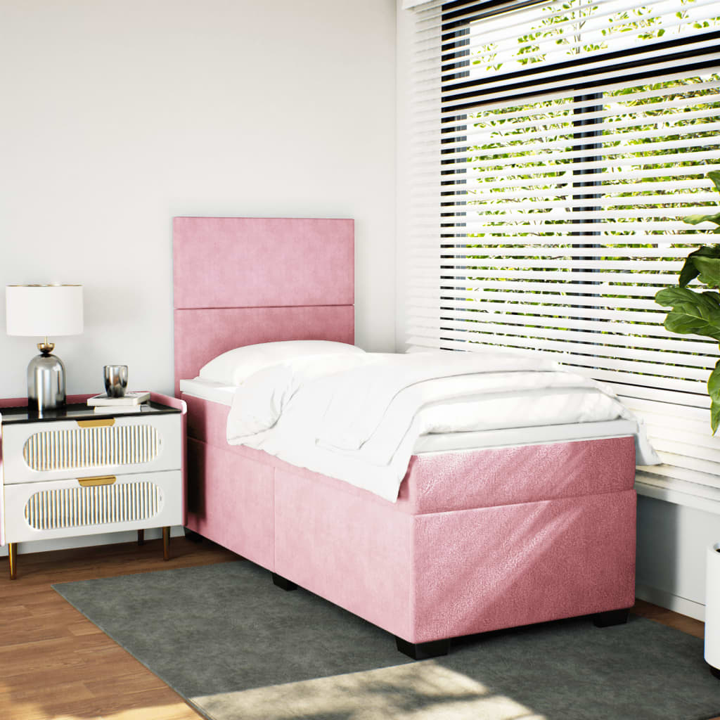 kontinentalseng med madras 90x200 cm fløjl lyserød