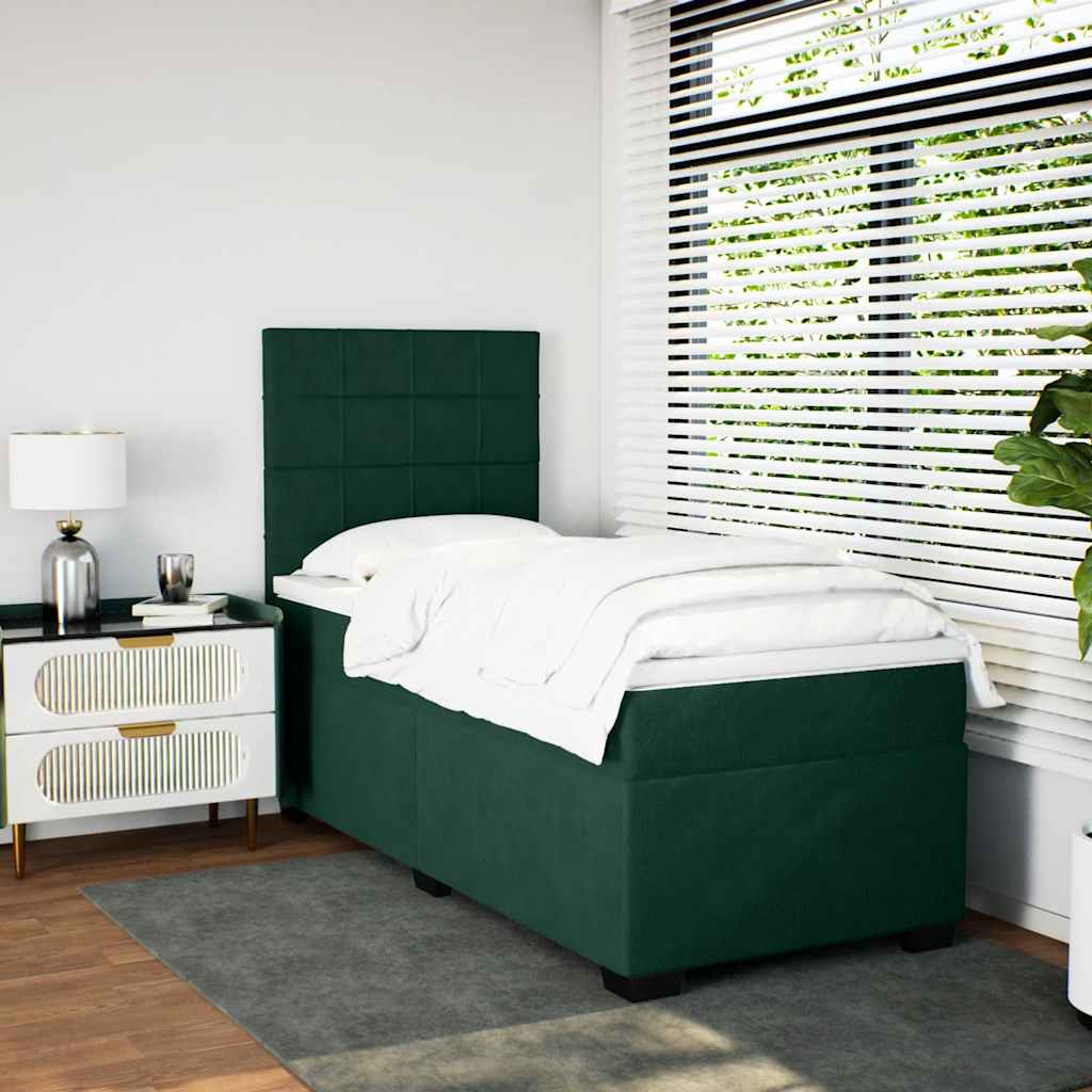 kontinentalseng med madras 90x200 cm fløjl mørkegrøn