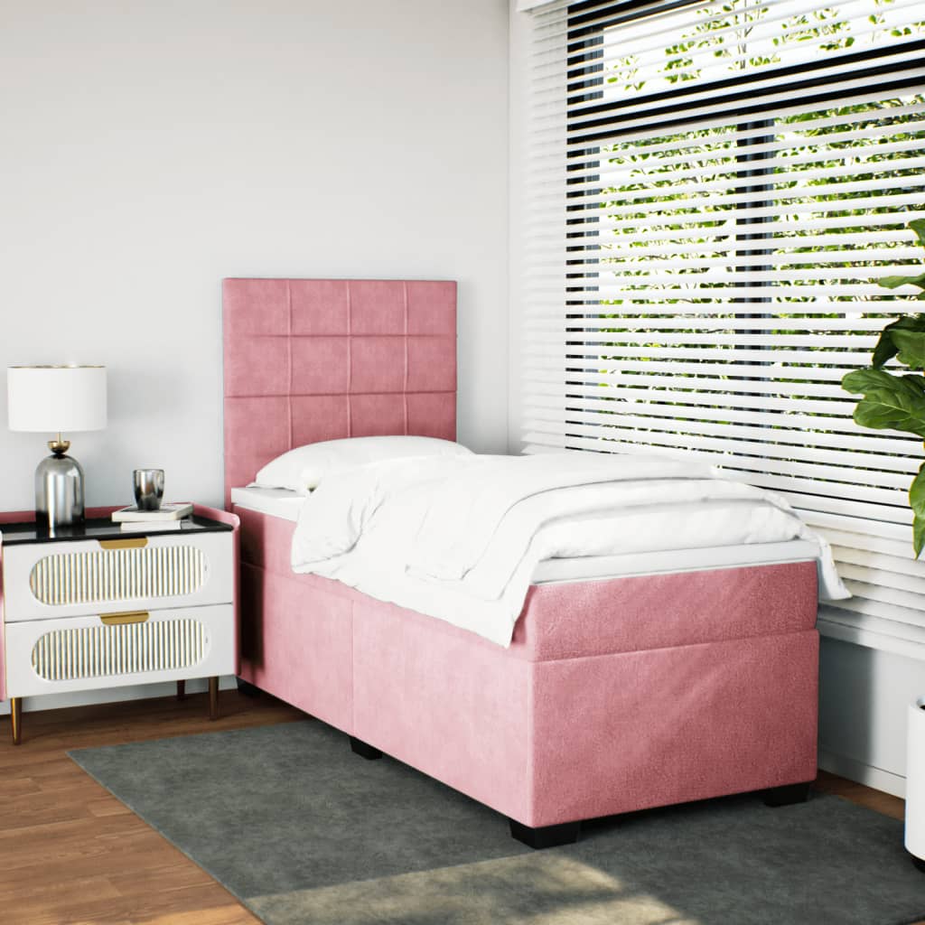 kontinentalseng med madras 90x200 cm fløjl lyserød