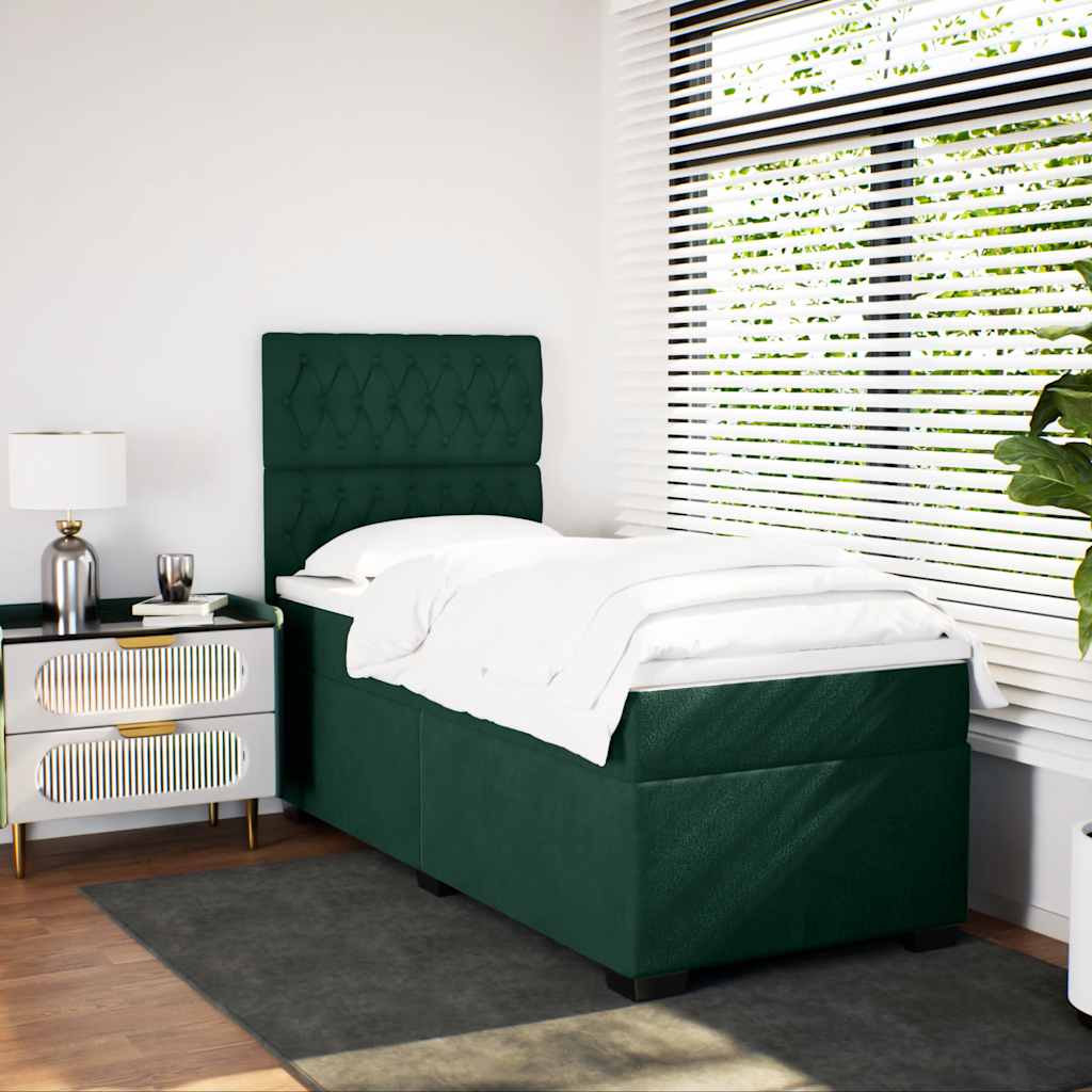 kontinentalseng med madras 90x200 cm fløjl mørkegrøn