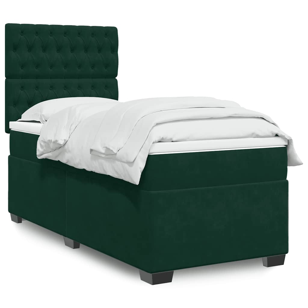 kontinentalseng med madras 90x200 cm fløjl mørkegrøn